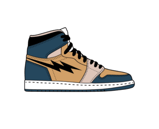 Midnight blue & ochre high-top trainer