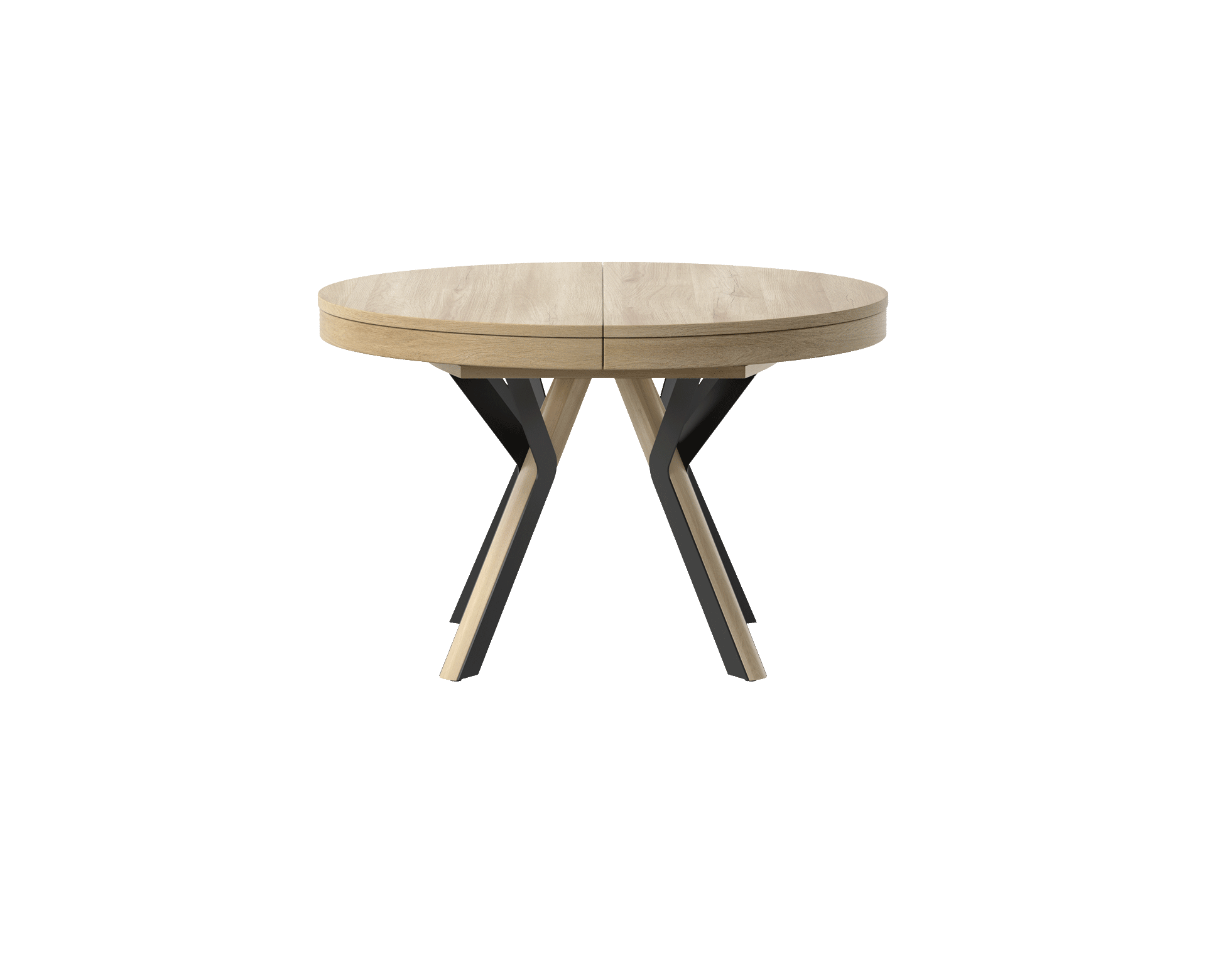 Table Ronde Extensible Gabri - Pieds Croisés Noirs, Plateau Chêne Rustique - De 120 à 170 Cm - Fabriquée En Italie - 12